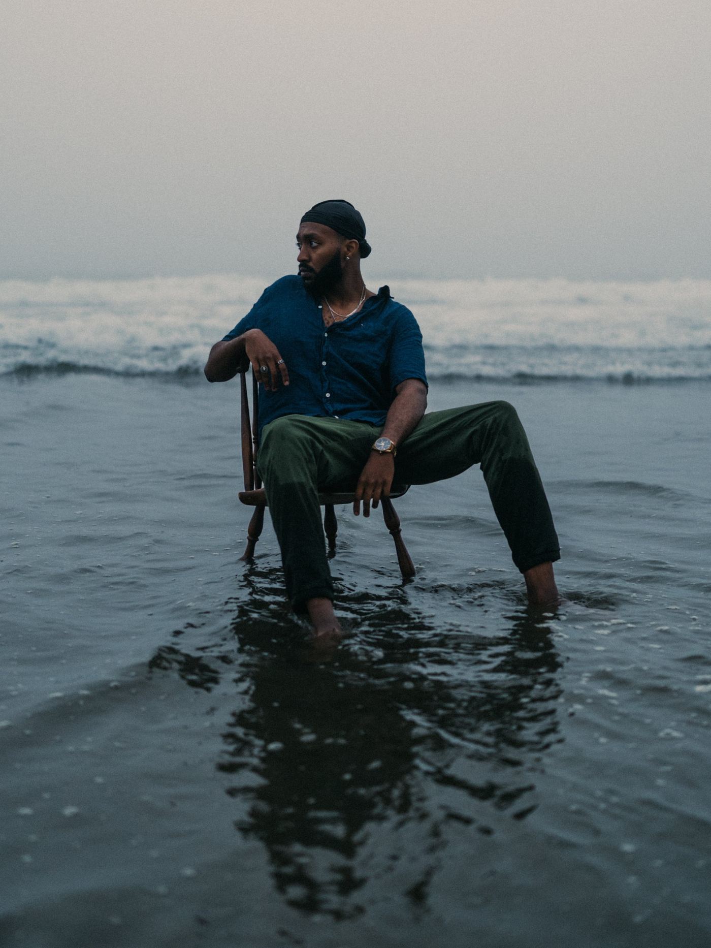 Menasseh seated in the ocean